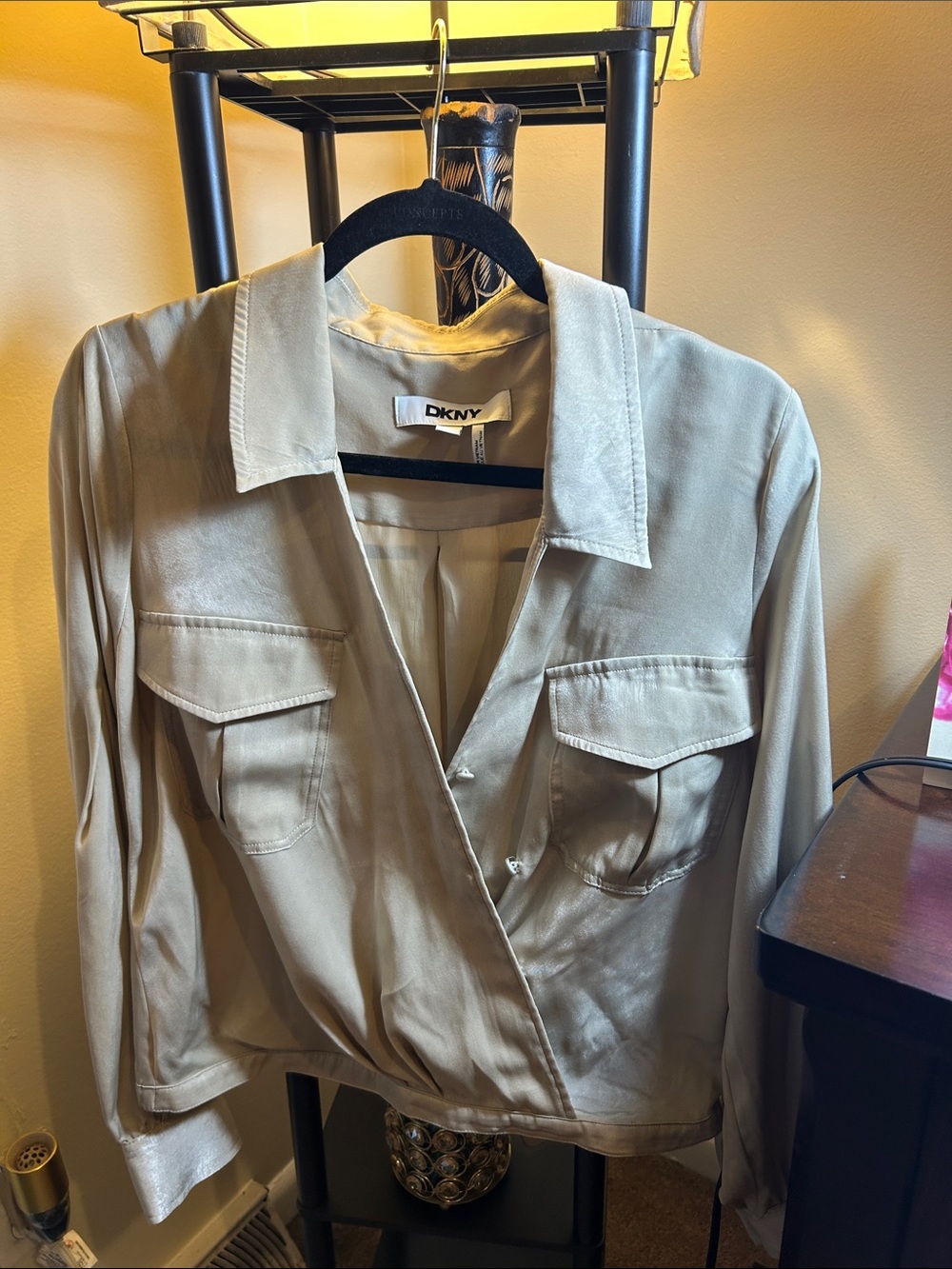 DKNY Taupe Wrap-Front Blazer Jacket